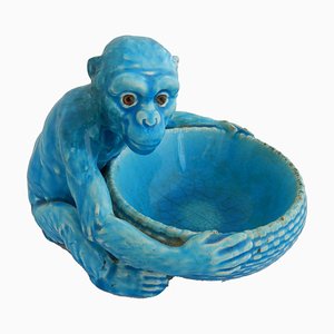 Art Deco Monkey Bowl, Blue, 1930s