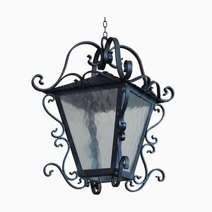 Outdoor Porch Lantern in Wrought Iron & Glass