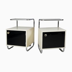Functionalist Black & White Bedside Tables from Vichr a Spol, Czechia, Set of 2