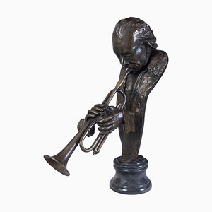 Art Deco Trumpeter Sculpture in Bronze, 1930s
