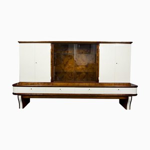 Art Deco White and Brown Display Cabinet in Walnut, France, 1930s