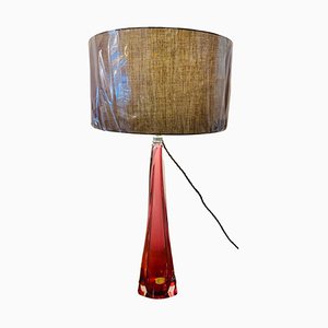 Tall Pink Glass Table Lamp from Val Saint Lambert, 1950s