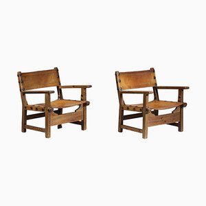 Vintage Scandinavian Solid Wood Safari Style F189 Armchairs, Set of 2