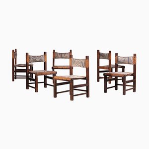 Brazilian Leather and Solid Wood F413 Chairs, 1960s, Set of 6
