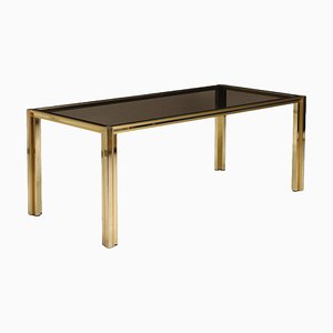 Chromed Metal, Brass & Smoked Glass Table, Italy, 1970s