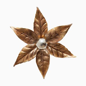 Brass Flower Leaf Sconces by Willy Daro, 1970s