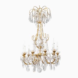 Chandelier in Crystal and Gilt Bronze, 1950s