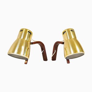 Swedish Brass and Stained Wood Wall Lamps by Hans-Agne Jakobsson, 1970s, Set of 2