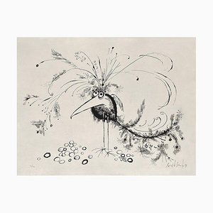 Ronald Searle, Oiseau de paradis, 1967, Lithographie sur Papier Arches