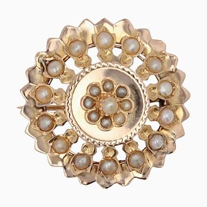 19th Century French Natural Pearl 18 Karat Rose Gold Brooch