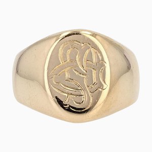 Anillo de sello francés del siglo XX grabado en oro amarillo de 18 kt con iniciales