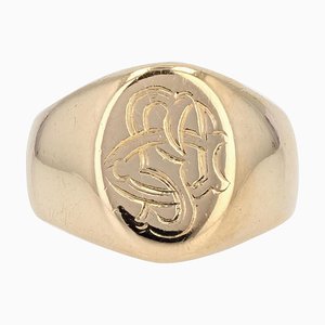 French 20th Century 18 Karat Yellow Gold Engraved with Initials Signet Ring