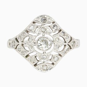 Anillo francés Art Déco de oro blanco de 18 kt y platino, años 20