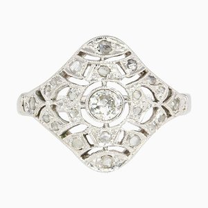 Art Deco French Diamond 18 Karat White Gold Platinum Ring, 1920s