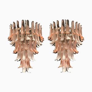 Italian Murano Glass Pink and White Petal Chandeliers, 1980s, Set of 2