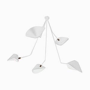 Modern White Spider Ceiling Lamp with Five Curved Fixed Arms by Serge Mouille