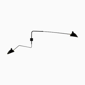 Moderne schwarze Wandlampe mit zwei drehbaren, geraden Armen von Serge Mouille