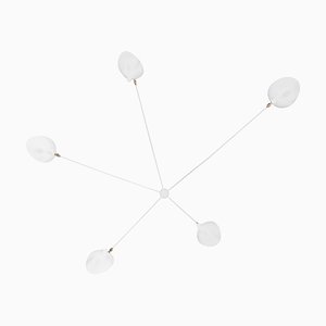 Mid-Century Modern White Spider Ceiling Lamp with Five Fixed Arms by Serge Mouille
