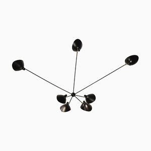Lámpara de techo Spider Mid-Century en negro con siete brazos fijos de Serge Mouille