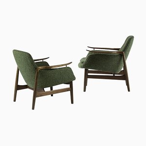 Modell 53 Stühle aus Stoff und Holz von Finn Juhl, 2er Set