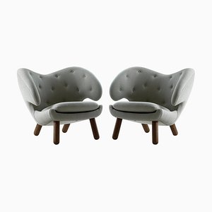 Pelican Chairs in Wood and Fabric by Finn Juhl, Set of 2