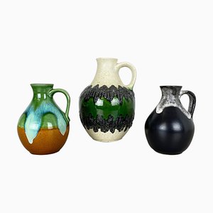 German Multi-Colored Op Art Fat Lava Pottery Vases from Bay Keramik, Set of 3