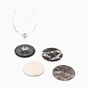 Dessous de Verre Ronds en Marbre Rose et Noir, Set de 2