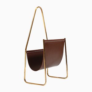 Magazin Holder in Brass and Leather by Carl Auböck for Werkstätte, Denmark, 1950s