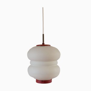 Vintage Opaline Glass with Red Accent Pendant Light by Bent Karlby, Denmark