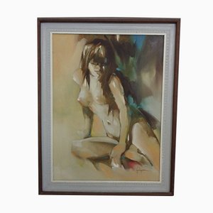 Psychedelic Signed Nude Oil Painting, 1960s