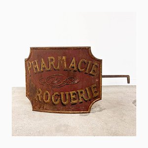 Cartel de farmacia francés antiguo de doble cara