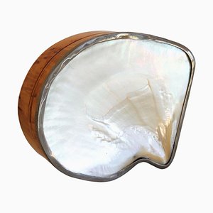 Italian Midcentury Mother-of-Pearl Shell and Burl Wood Jewelry Box, 1970s