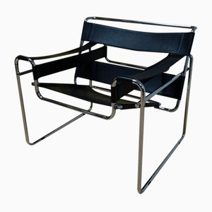 Vintage Bauhaus Sessel aus schwarzem Stahl & Leder, 1980er
