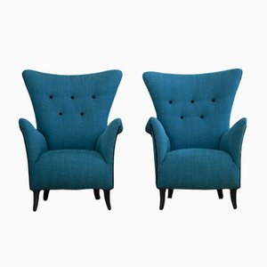 Italian Blue Armchairs, 1950s, Set of 2