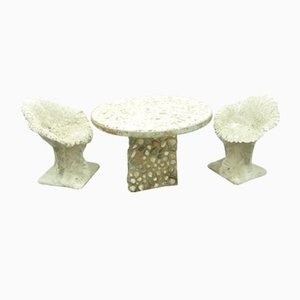 Brutalism Stone Garden Table & Chairs, 1960s Set of 3