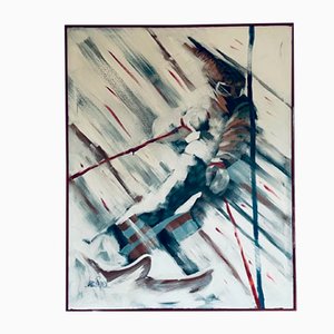 Lee Reynolds, esquiador de Slalom, años 60, óleo sobre lienzo