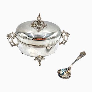 Silver-Plated Sugar Bowl with Spoon from Hefra, Set of 2