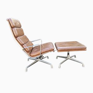EA 222 & 223 Soft Pad Leather Lounge Chair & Ottoman by Charles & Ray Eames for Herman Miller, Set of 2