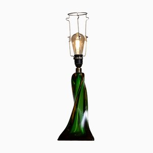 Art Nouveau Amber and Green Single Venetian Murano Glass Organic Table Lamp, 1940s