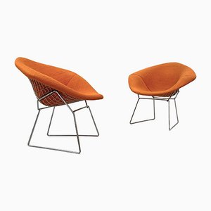 Vintage Orange Diamond Chairs by Harry Bertoia for Knoll International, 1954, Set of 2