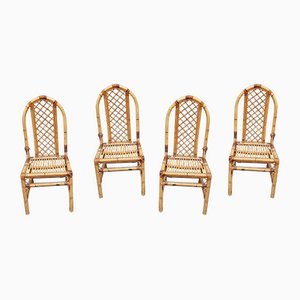 Bamboo and Wicker Chairs, 1970s, Set of 4
