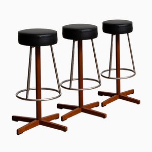 Tabourets de Bar Pivotants en Teck et Chrome par Börje Johanson, Suède, 1960s, Set de 3