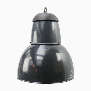 Lampada a sospensione grande vintage industriale smaltata blu scuro