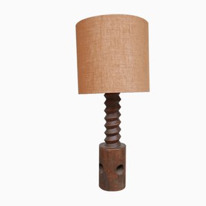 Lámpara de pie rústica Mid-Century de madera de roble