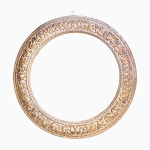Italienischer Runder Geschnitzter Spiegel mit Vergoldetem Rahmen