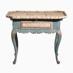 Scandinavian Rococo Table in Old Paint and Faux Painted Marble Top, 1750s
