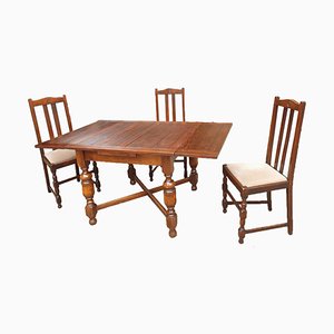 Dining Table & Chairs in Bog Oakwood, 19th Century, Set of 4