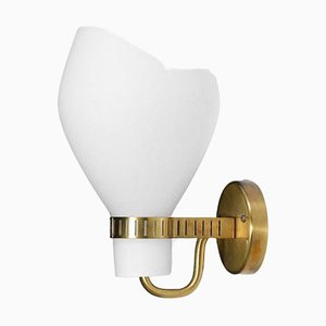 Swedish Brass and Opaline Wall Lamp in the Style of Paavo Tynell, 1960s