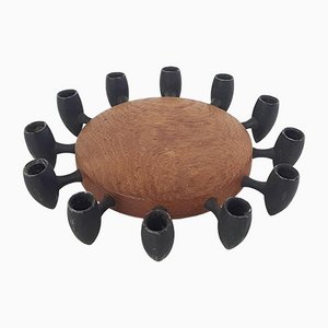 Round Teak and Metal Candleholder from Digsmed, Denmark, 1964