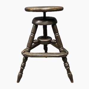 Antique Dark Work Stool with Spindle